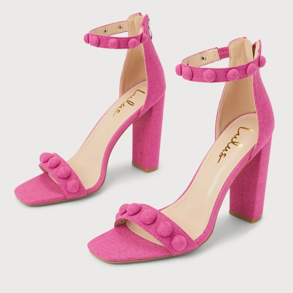 Lulus Antonella Berry Fabric Button Ankle Strap Heels Size 9